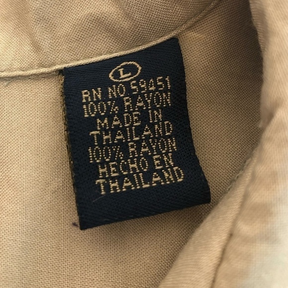 Vintage WINGO Button Shirt Men's Large Tan Blue Hawaiian Floral Short Sleeve - Picture 5 of 7